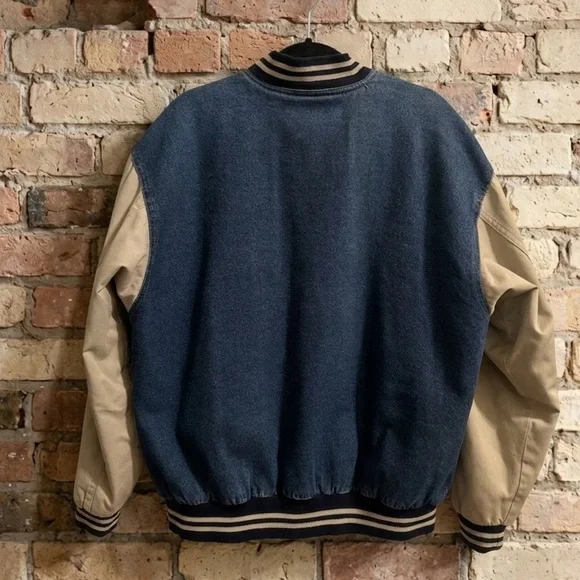 Vintage 90’s Northwest Territory Denim And Canvas Bomber Varsity Style Jacket - Picture 2 of 7